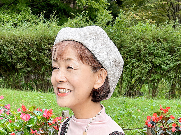 即納品】大きいサイズにも対応！ピンクグレーのふんわり6枚はぎベレー