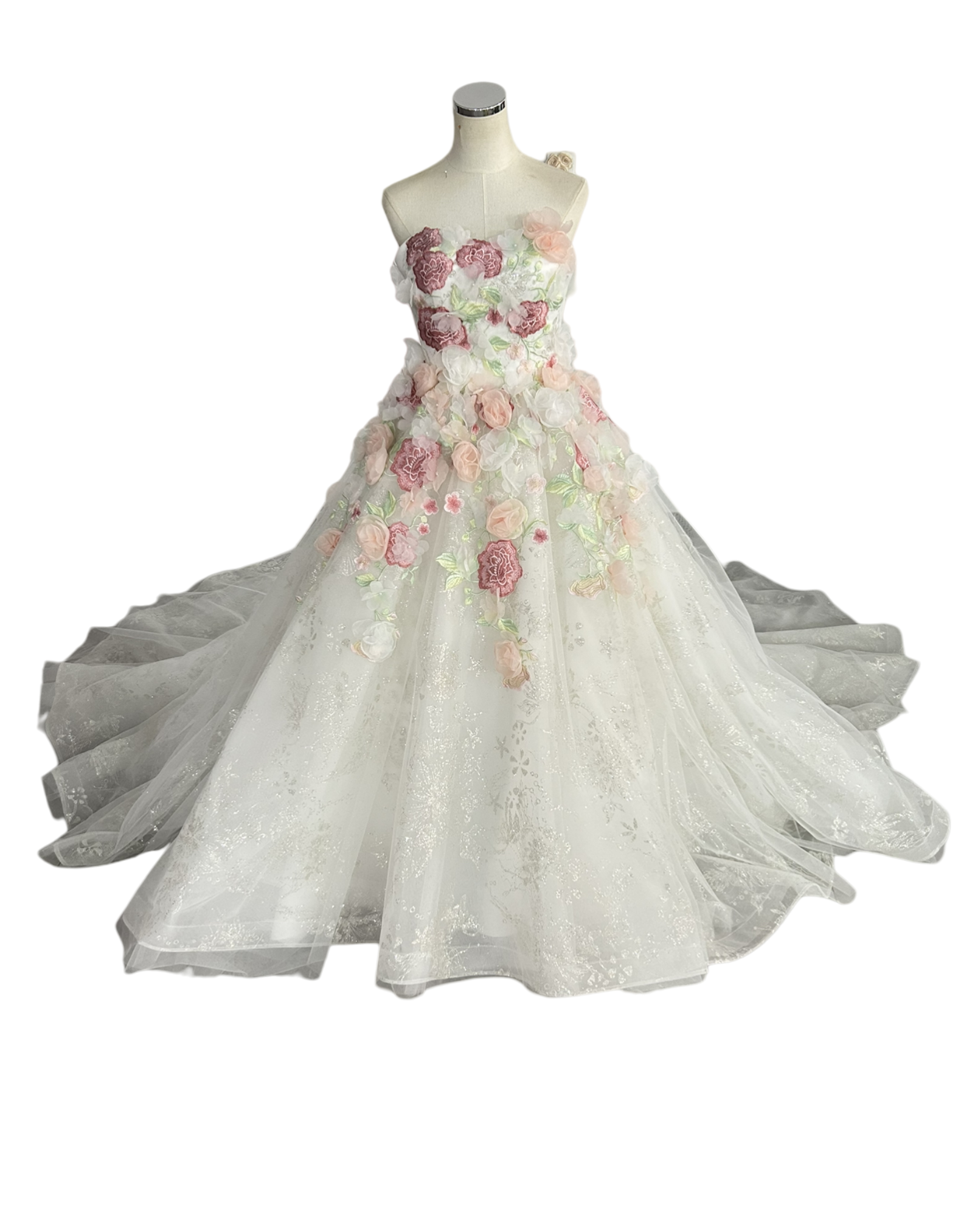 豪華！ ウェディングドレス 憧れのドレス ベアトップ グリッタードレス 花モチーフ プリンセスライン 花嫁