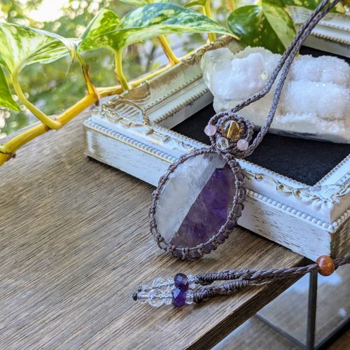 アメジスト　マクラメネックレス マクラメアメジストネックレス