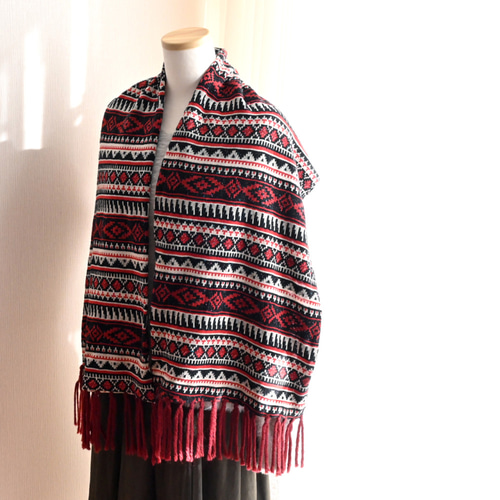 秋色 ノルディック柄 ジャズネップニット＊マフラー《ダークレッド