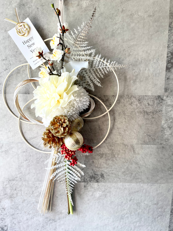 しめ縄リース ダリア・ホワイト