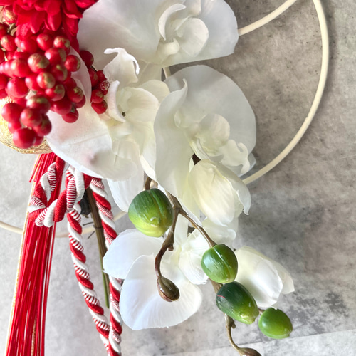 Hello2025！ 真っ白まんまるピンポンマムのしめ縄リース　コットンフラワー お正月 しめ縄リース (白)ピンポンマム n622 アーティフィシャル