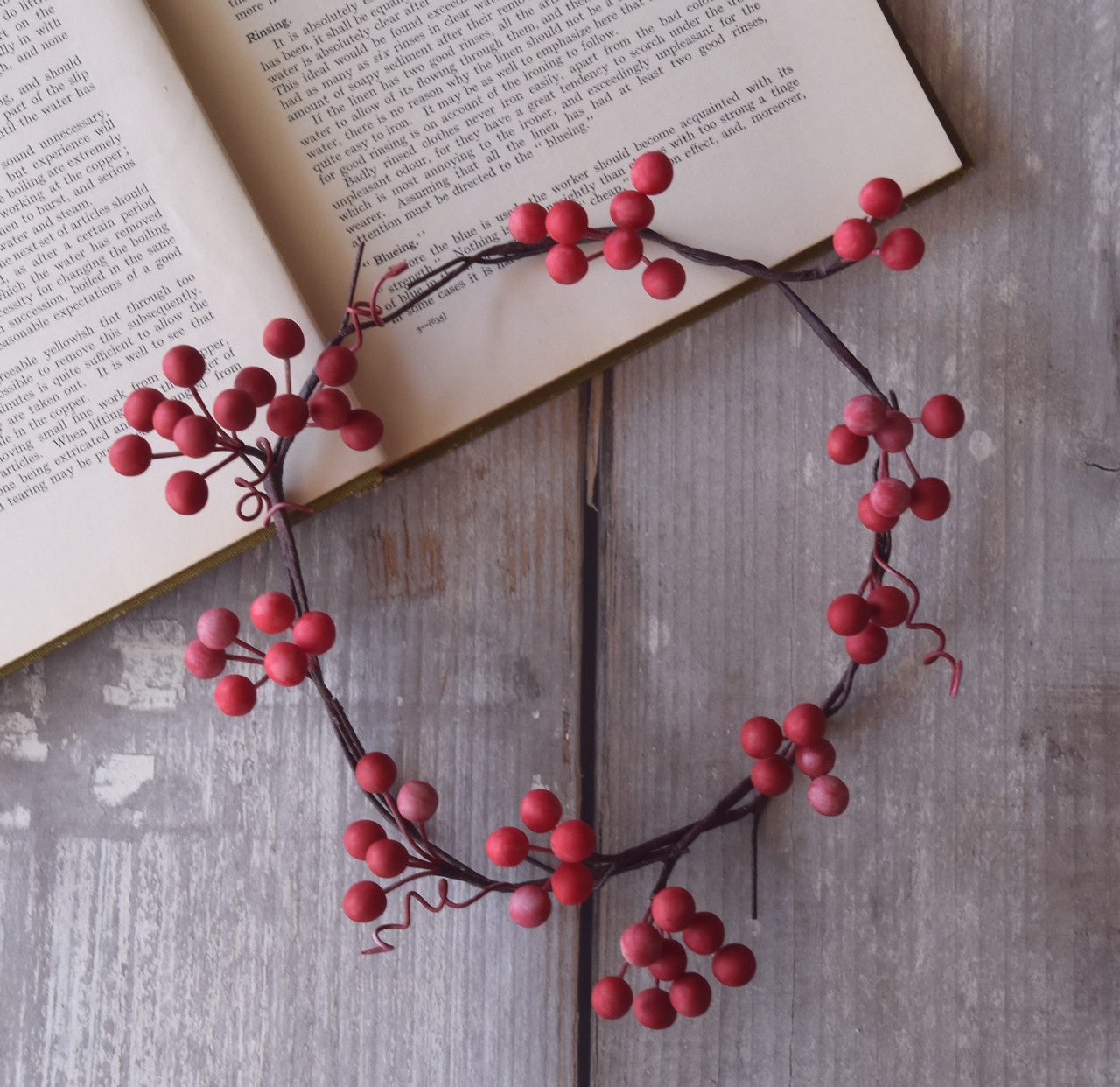 ◆粘土のお花◆　サンキライ（サルトリイバラ）のリース　　直径約21センチ　S1081