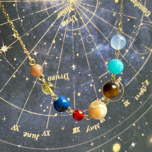 宇宙を身に纏う 天然石が描く太陽系のネックレス サージカルステンレス