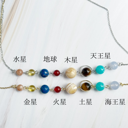 宇宙を身に纏う 天然石が描く太陽系のネックレス サージカルステンレス