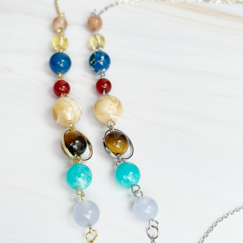 宇宙を身に纏う 天然石が描く太陽系のネックレス サージカルステンレス