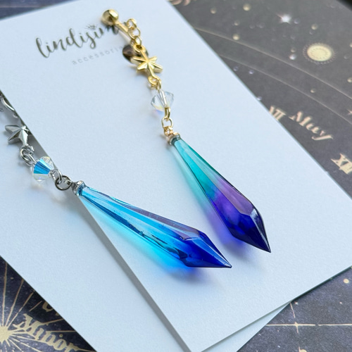 片耳販売】幻想的な魔法鉱石ミニペンデュラムのピアス イヤリング