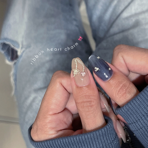 リボン ガーリー ネイルチップ ハンドメイド ネイルチップ＊チャームネイル ガーリー ワンホン マグネット リボン