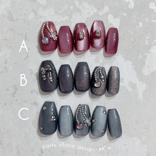 ネイルチップ＊チャームネイル ガーリー ワンホン マグネット リボン