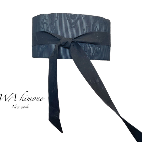 シンプルブラック 絽帯 ウエスト 55〜75cm サッシュベルト 帯