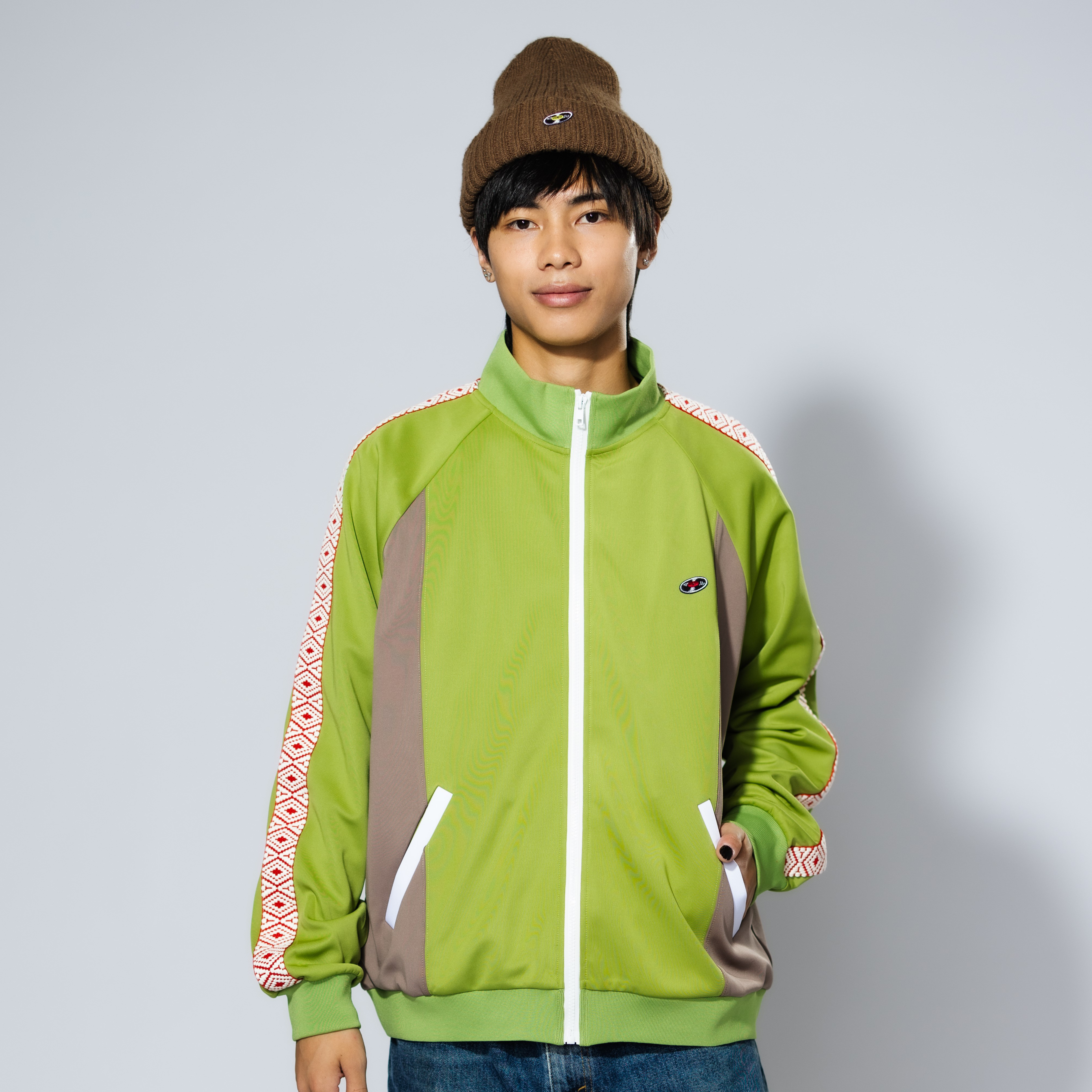 ジャージトップス（レコードワッペン、アシッドテープ、メンズ）　アッシュグリーン　L　WATERFALL　2024AW