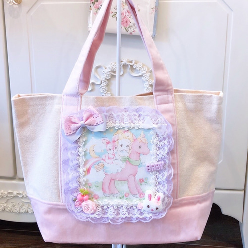 ハローベイビー トートバッグ ファーチャーム付き ピンク ベビーピンク