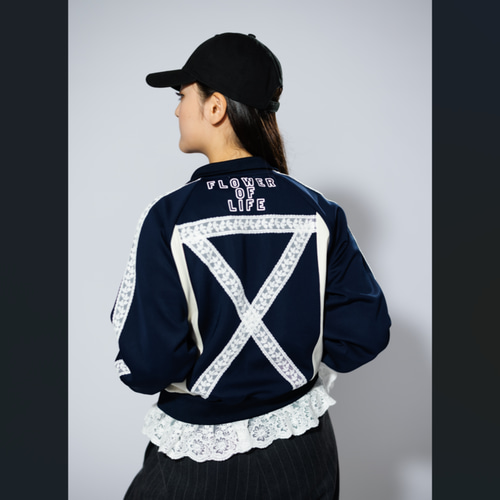 ジャージトップス（レコードワッペン、花刺繍レース、レディース