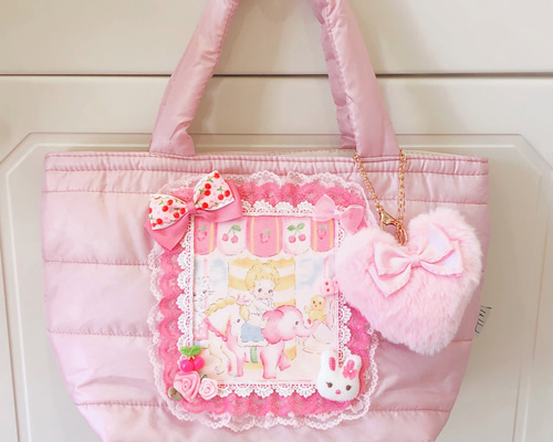 レア 廃盤 パネル柄 ハローベイビー トートバッグ ファーチャーム付き