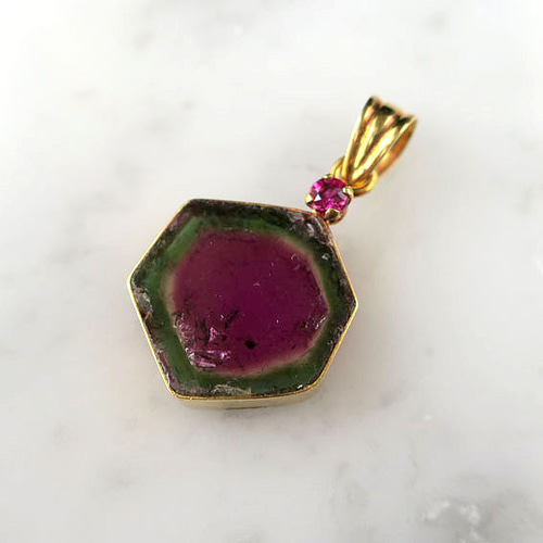 K18】ウォーターメロン トルマリン 原石 ペンダント｜ 天然石