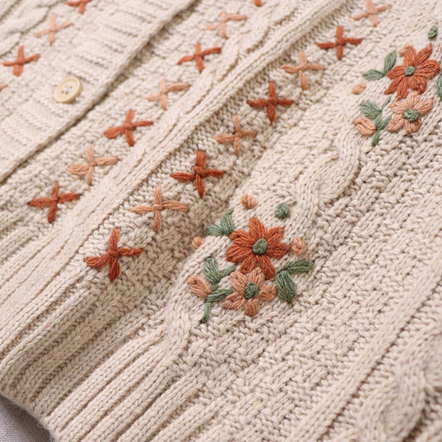 希少⭐︎ Heirloom Collectibles刺繍カーディガン　森ガール 秋新作☆ニットカーディガン☆花のジャガード織】かわいい刺繡│肌寒い