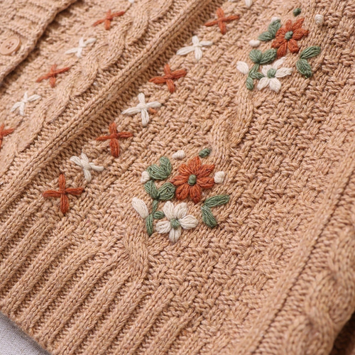 秋新作☆ニットカーディガン☆花のジャガード織】かわいい刺繡│肌寒い