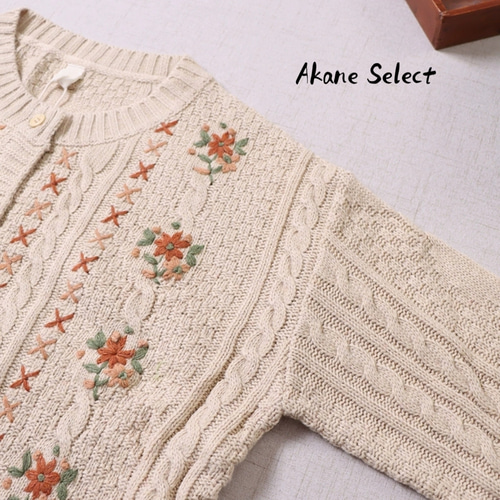 ヴィンテージ カラフル刺繍ネット編み長袖トップス