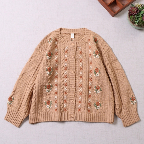 秋新作☆ニットカーディガン☆花のジャガード織】かわいい刺繡│肌寒い
