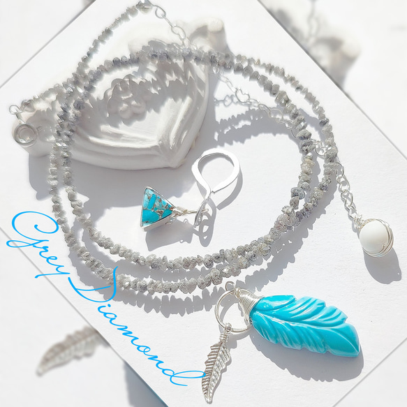 14Kgf グレー ダイヤモンド ラフタンブル 原石 ネックレス 男女兼用  