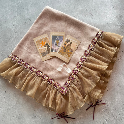 インド刺繍お花リボン＆フリルレース Beige ハンドメイドタロットクロス