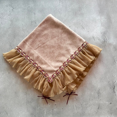 インド刺繍お花リボン＆フリルレース Beige ハンドメイドタロットクロス