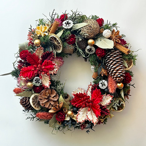 □ポインセチアのクリスマスリースL□ プリザーブドフラワー