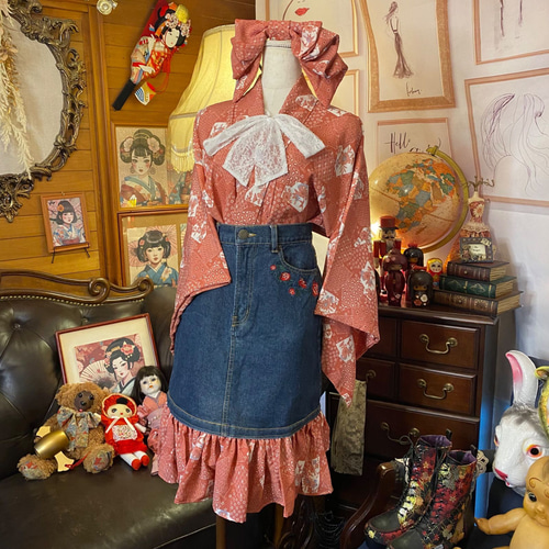 和洋折衷 着物 リメイク セットアップ ツーピース 2部式 コラージュ  