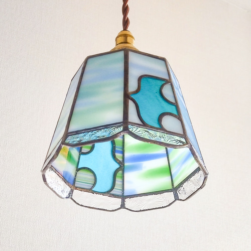 アンティークステンドグラスペンダントランプ青い鳥