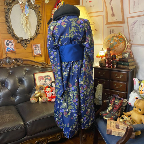 リメイク 着物ワンピース 化繊 洗える 名古屋帯サッシュベルト リメイク 着物ワンピース 化繊 洗える 名古屋帯サッシュベルト