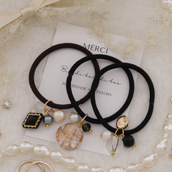 ネイビー〉コットンパールのじゃらじゃらヘアゴム◇Creema限定