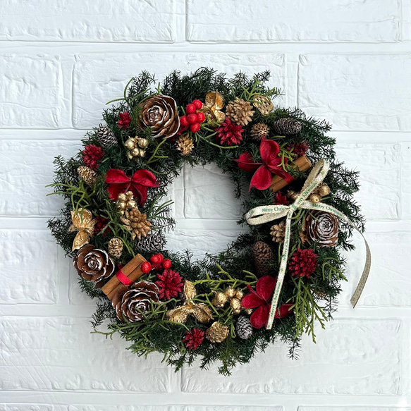 No.2 クリスマスリース（プリザーブドグリーン）/ ゴルード レッド  