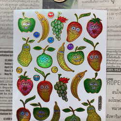 キラキラシール/フルーツ 果物 顔 バナナぶどう いちご 他 T25-1-35