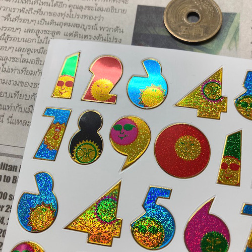 キラキラシール/数字 顔 0から9 サングラス 太陽？T23-1-254