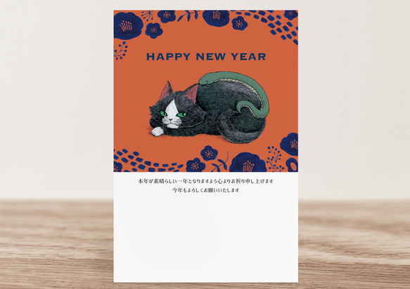 ポストカードタイプ】2025年 巳年 ハチワレ猫のオクト年賀状「すっかり