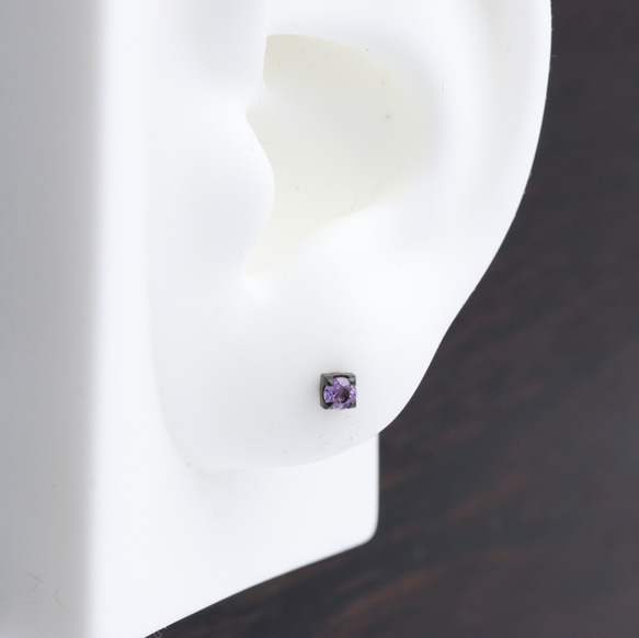 色金ピアス 赤銅 アメジスト3mm 6枚目の画像