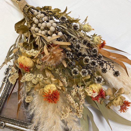 オレンジ系 くすみカラー ドライフラワー スワッグ ドライフラワー