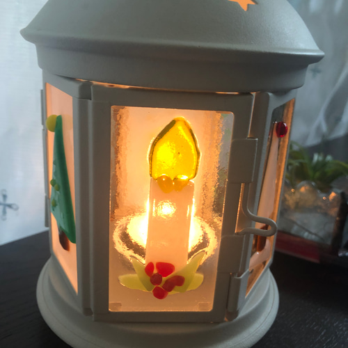 一押し！六面クリスマス ガラスフュージング ランタン LEDキャンドル