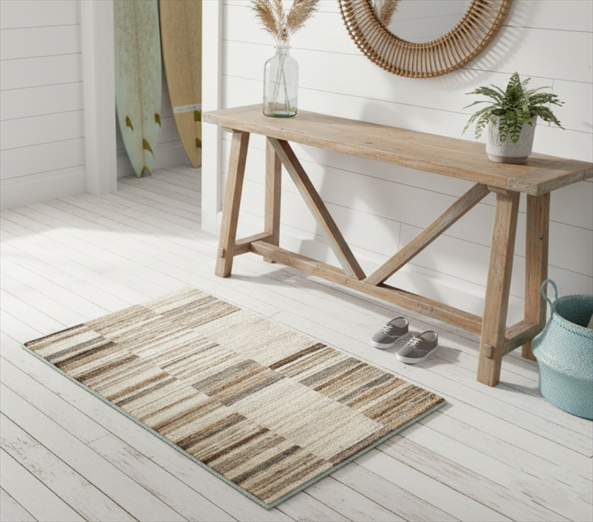 夏は涼しく冬は暖かい天然無染めラグ  ガゼニラハット 肌触りが気持ちい　92x62㎝　P313