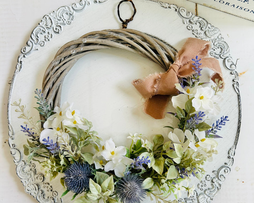 ラベンダーのハーフリース ナチュラルインテリア 玄関リース 新居