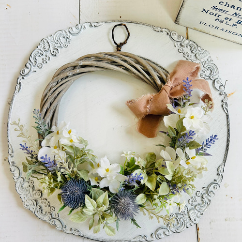 ラベンダーのハーフリース ナチュラルインテリア 玄関リース 新居