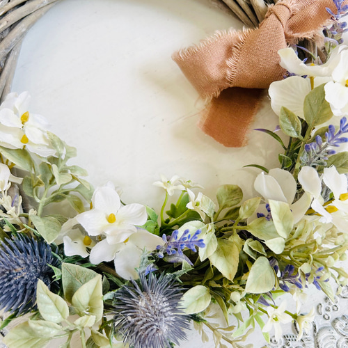 ラベンダーのハーフリース ナチュラルインテリア 玄関リース 新居