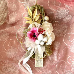 ◤576»2025*早割りお正月しめ縄飾り*ホワイトカラー*ゴールドラメ入り