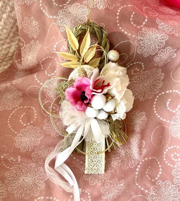 Sold】ホワイトスワッグ 造花リボンレース