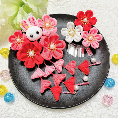 つまみ細工 髪飾り ヘアクリップ 滑り止め うさぎさん♡ つまみ細工 髪