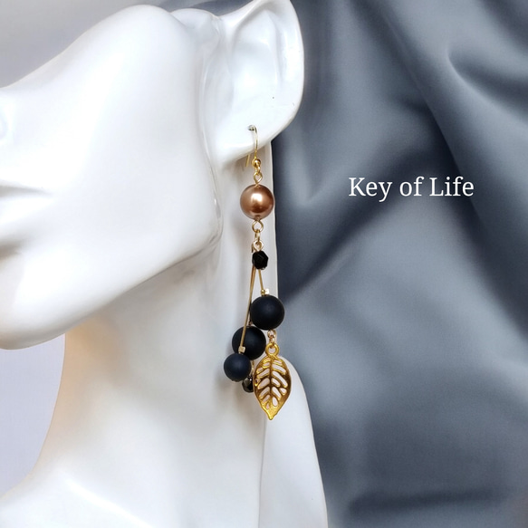 Key of Life▶秋冬ブラックベリー 透かしリーフ 大ぶりピアス/イヤリング(金属アレルギー対応)14kgf 10枚目の画像