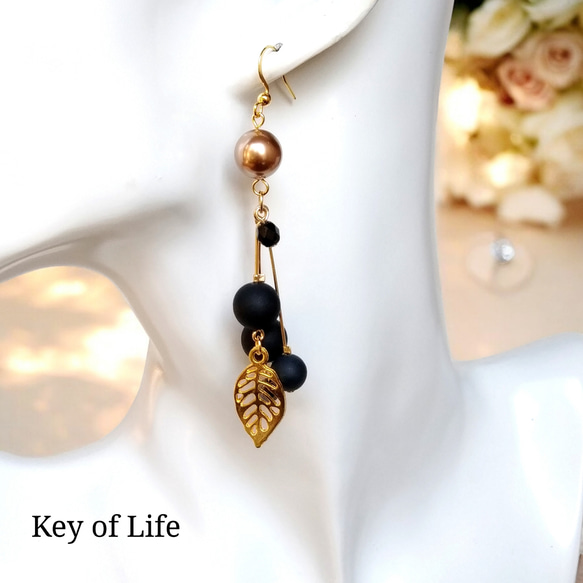 Key of Life▶秋冬ブラックベリー 透かしリーフ 大ぶりピアス/イヤリング(金属アレルギー対応)14kgf 9枚目の画像