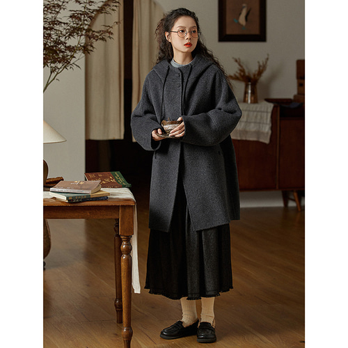 Harris Tweed ＊ TOKITO ウール100％ コート フード付き 100%ウールツイード生地コート 地厚ウールコート フード付き グレーと