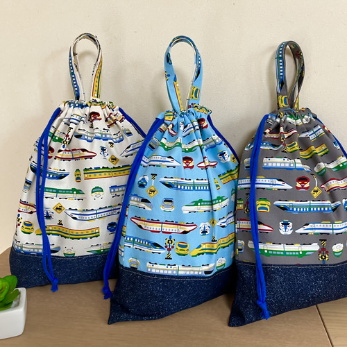 サイズ、色が選べる♪持ち手付き 体操服入れ 上履き入れ 新幹線 男の子