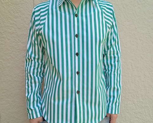 高密度先染めストライプシャツ（グリーン） シャツ・ブラウス（メンズ